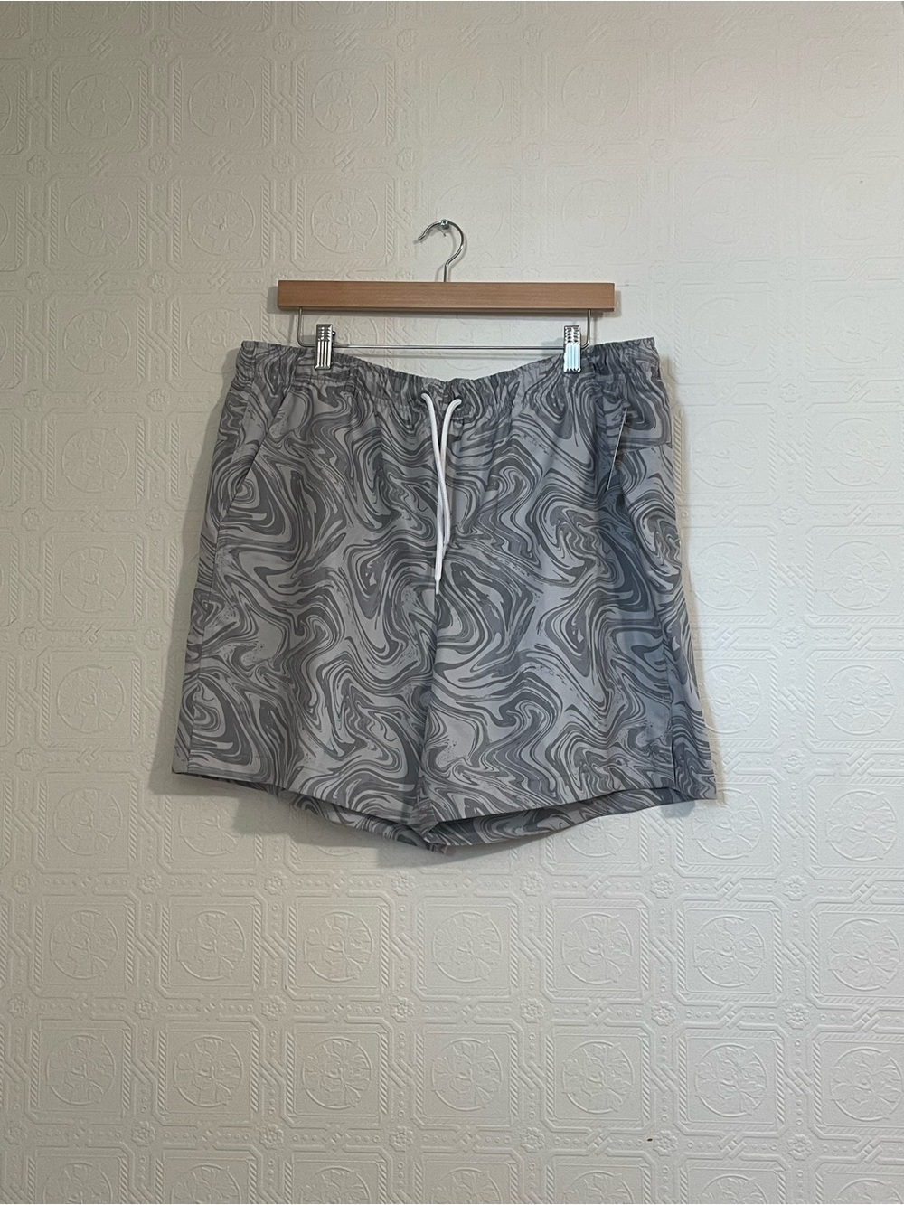 DSG Gray Marble-Print Shorts with White Drawstring